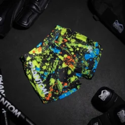 Fightshorts FUSION Splatter- Schwarz/Neon -Boxing Bargain Shop 2686 EVO FUSION Short Splatter Black Neon 3